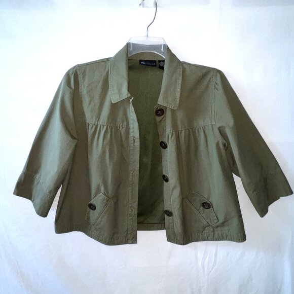 Relativity Olive Green Cropped Jacket, 3/4 Length Sleeves,  Size Large, EC! - Picture 1 of 12